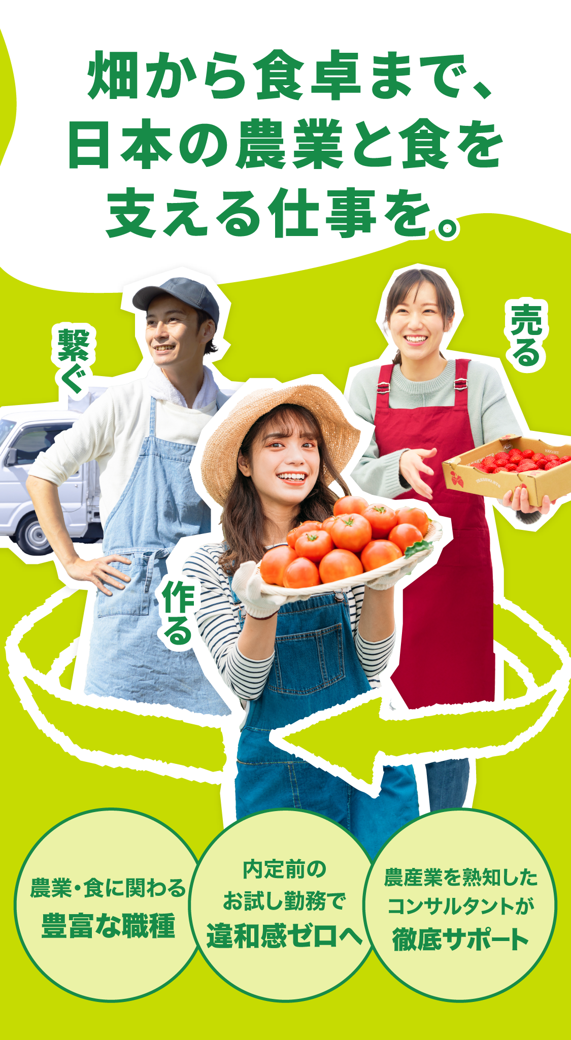 畑から食卓まで、日本の農業と食を支える仕事を。